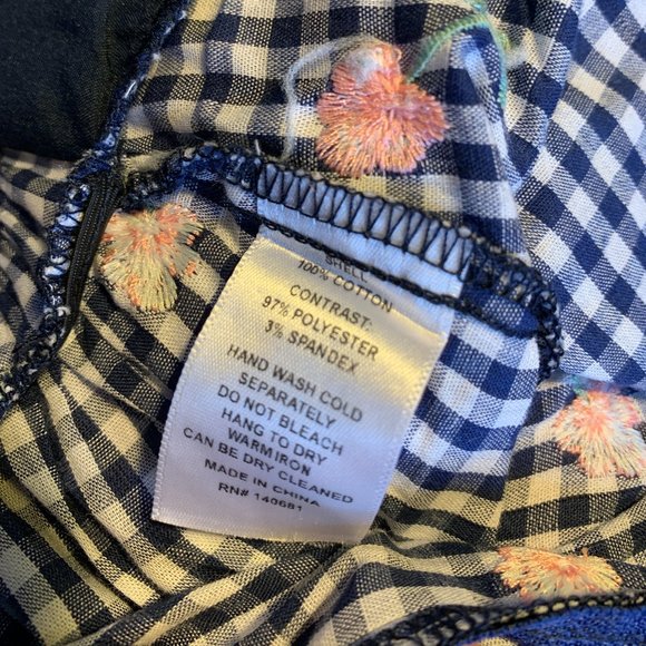 Unique Vintage Navy Gingham & Pink Floral Embroidered Rae Romper with Bow Size M - Picture 8 of 8